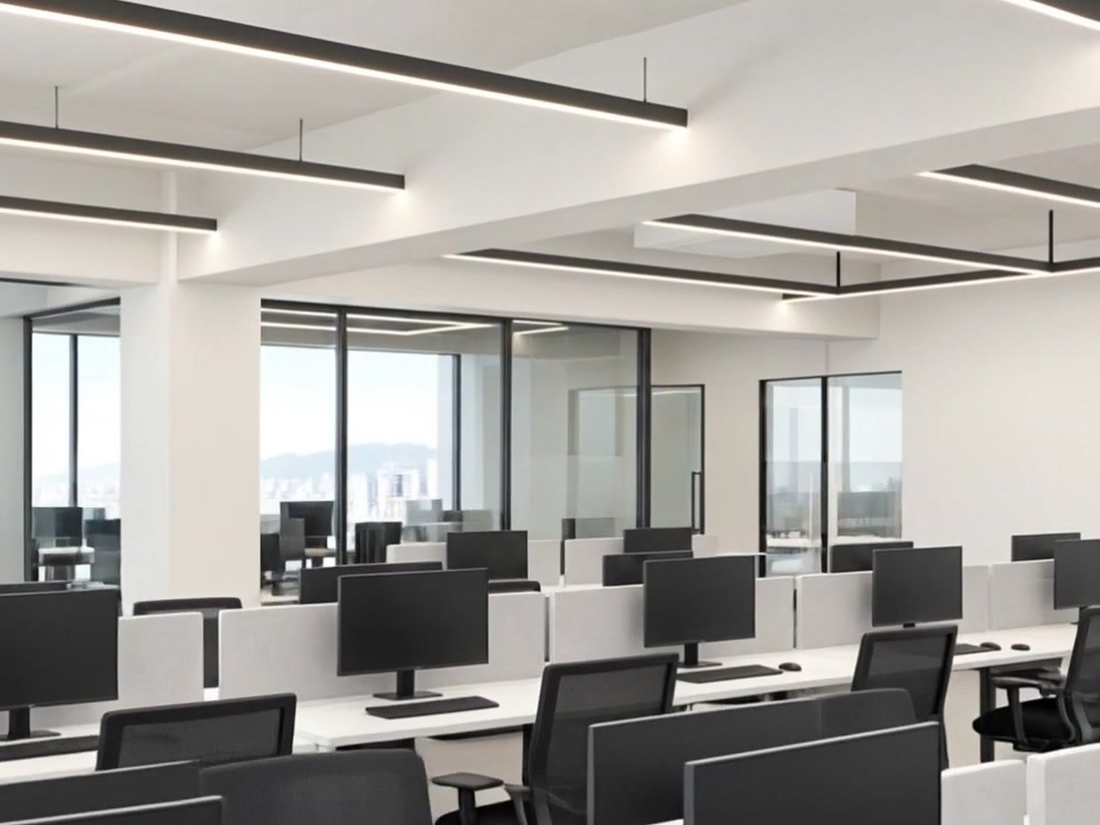 Entertainment agency office in white with black linear lights — Dosan-daero, Gangnam
