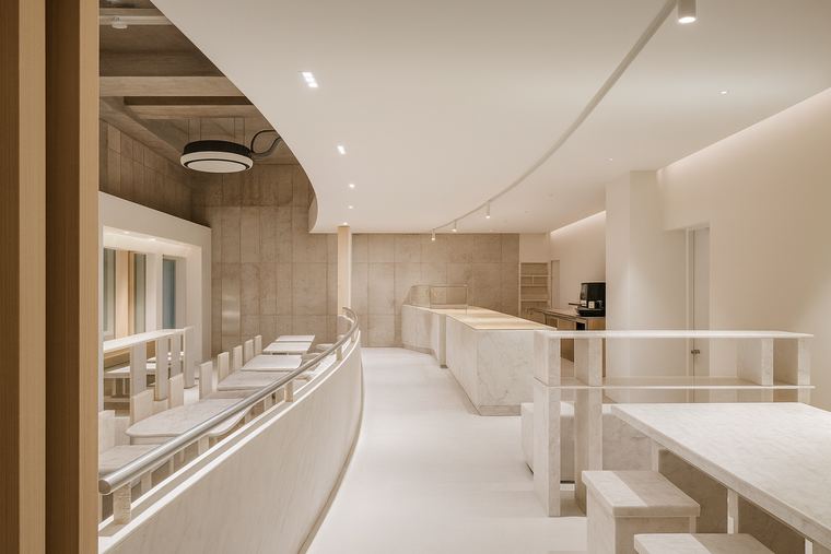 Small cafe in warm wood tones